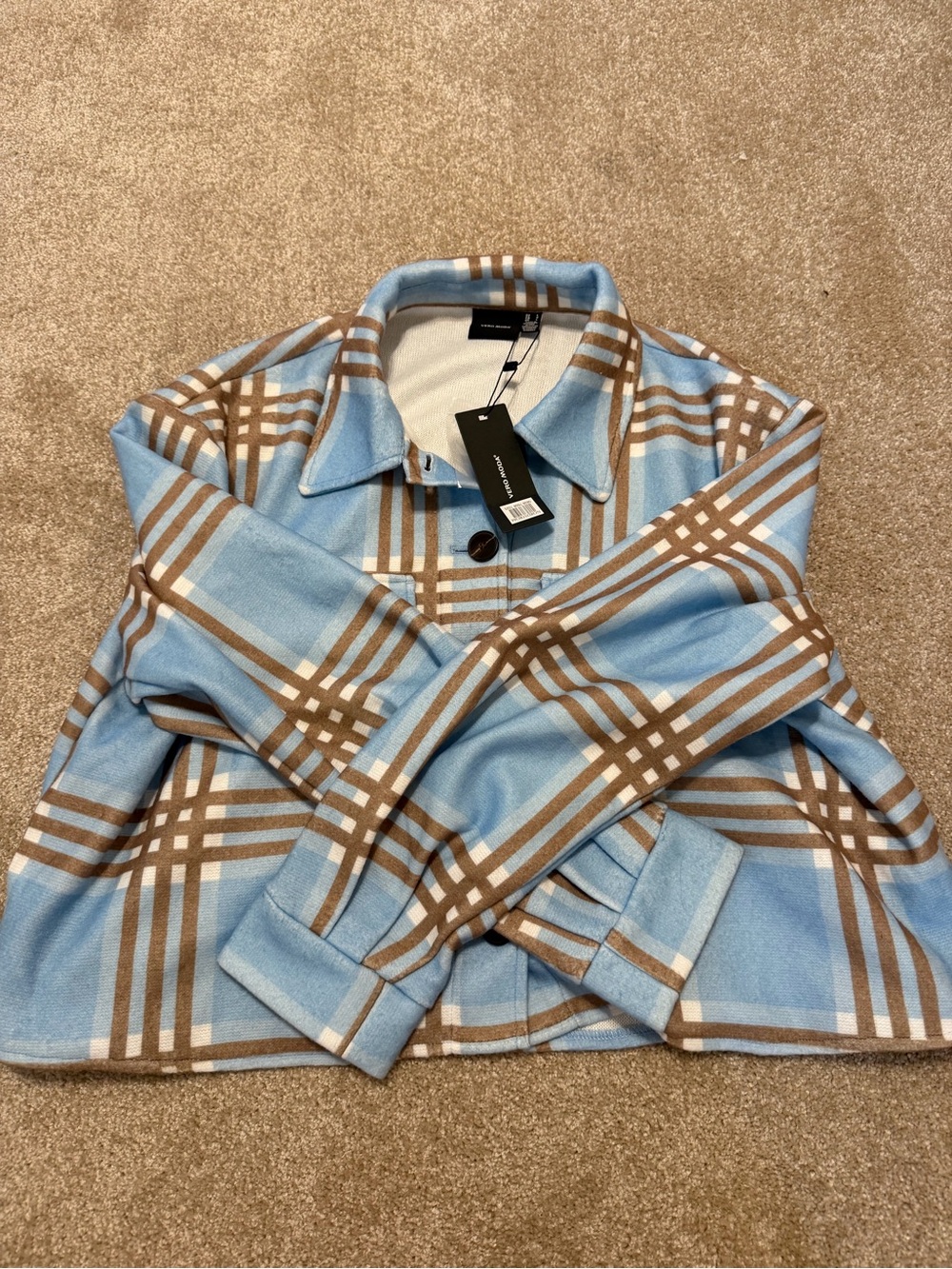 Vero Moda Light Blue and Brown Striped Collar Shirt Jacket
